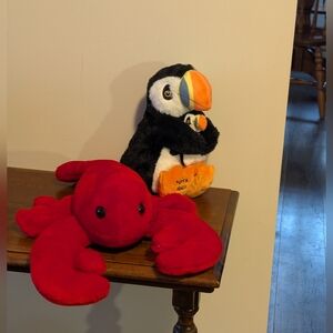 Puffin and Lobster Plush Toys. Ocean Life. 28 And 10 Inches. GUC
